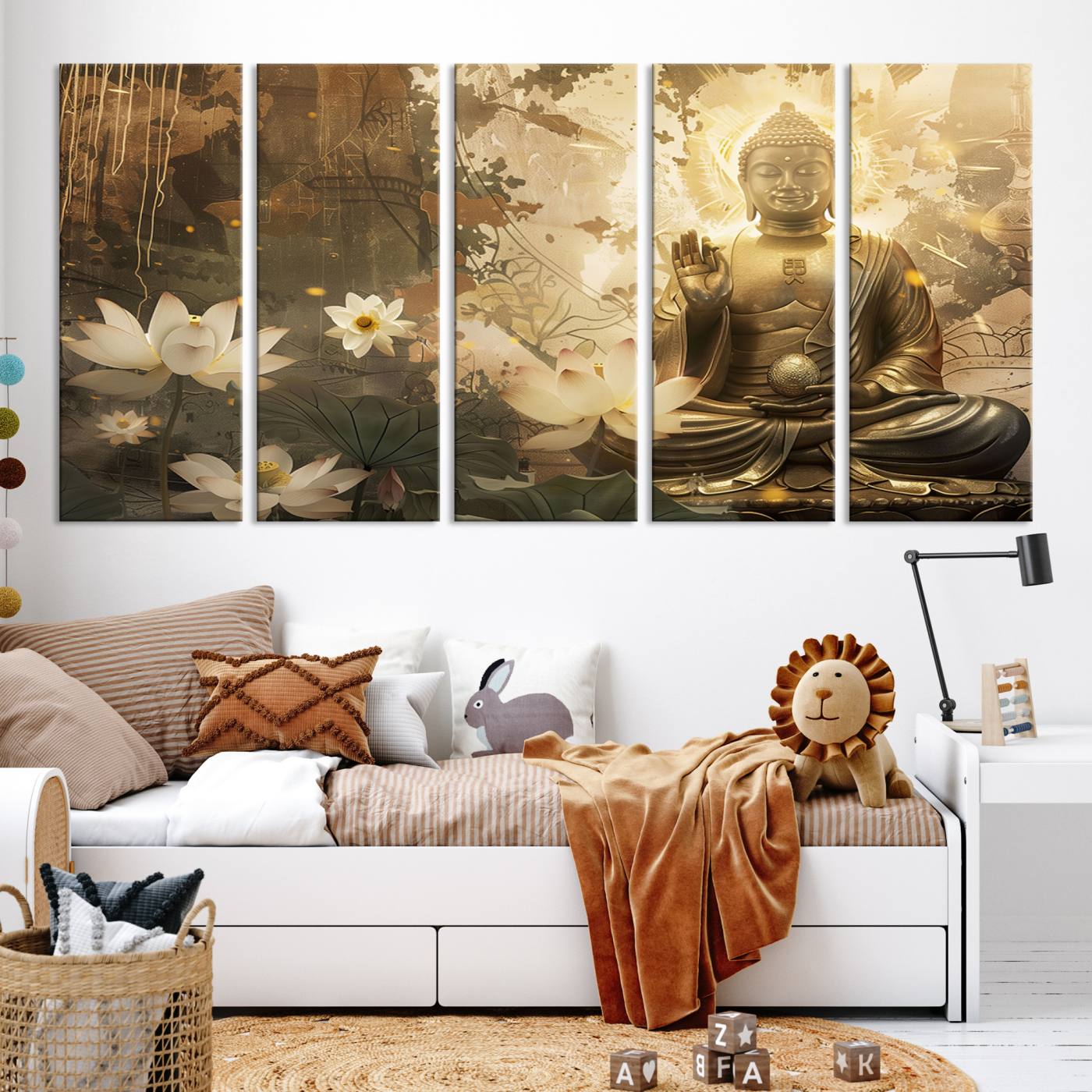 Buddha and Lotus Wall Art Canvas Print, Buddha Meditation Room Decor, Yoga Room Wall Art