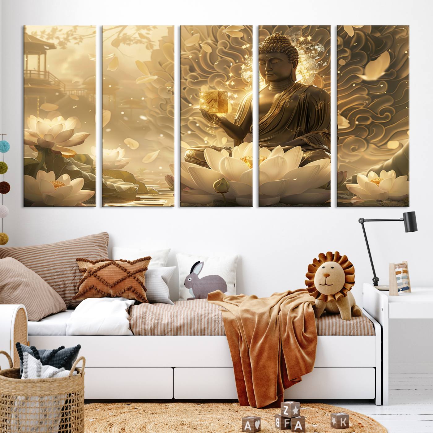 Buddha Wall Art Canvas Print, Buddha Meditation Room Decor, Yoga Room Wall Art, Lotus Wall Art