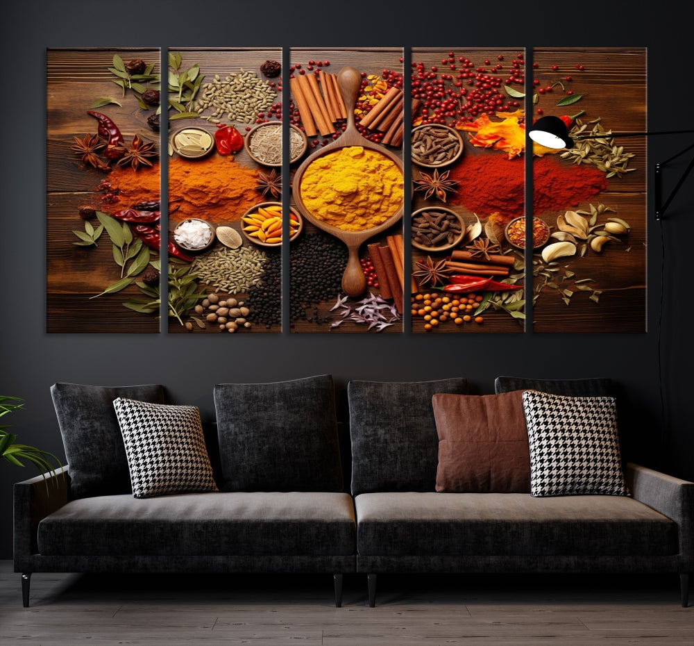 Spices Cooking Wall Art Canvas Print, Red Green Yellow Kitchen Wall Decor, Interior Art Framed