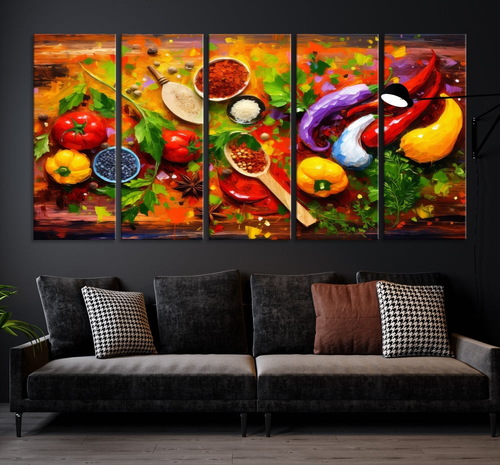 Modern Kitchen Wall Art Print, Colorful Fresh Vegetables Cooking Canvas Art, Restaurant Decor, Set of