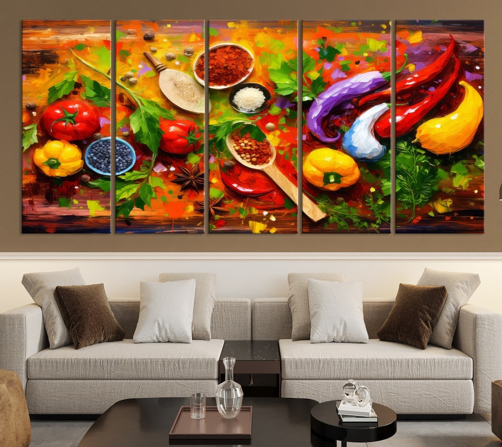 Modern Kitchen Wall Art Print, Colorful Fresh Vegetables Cooking Canvas Art, Restaurant Decor, Set of