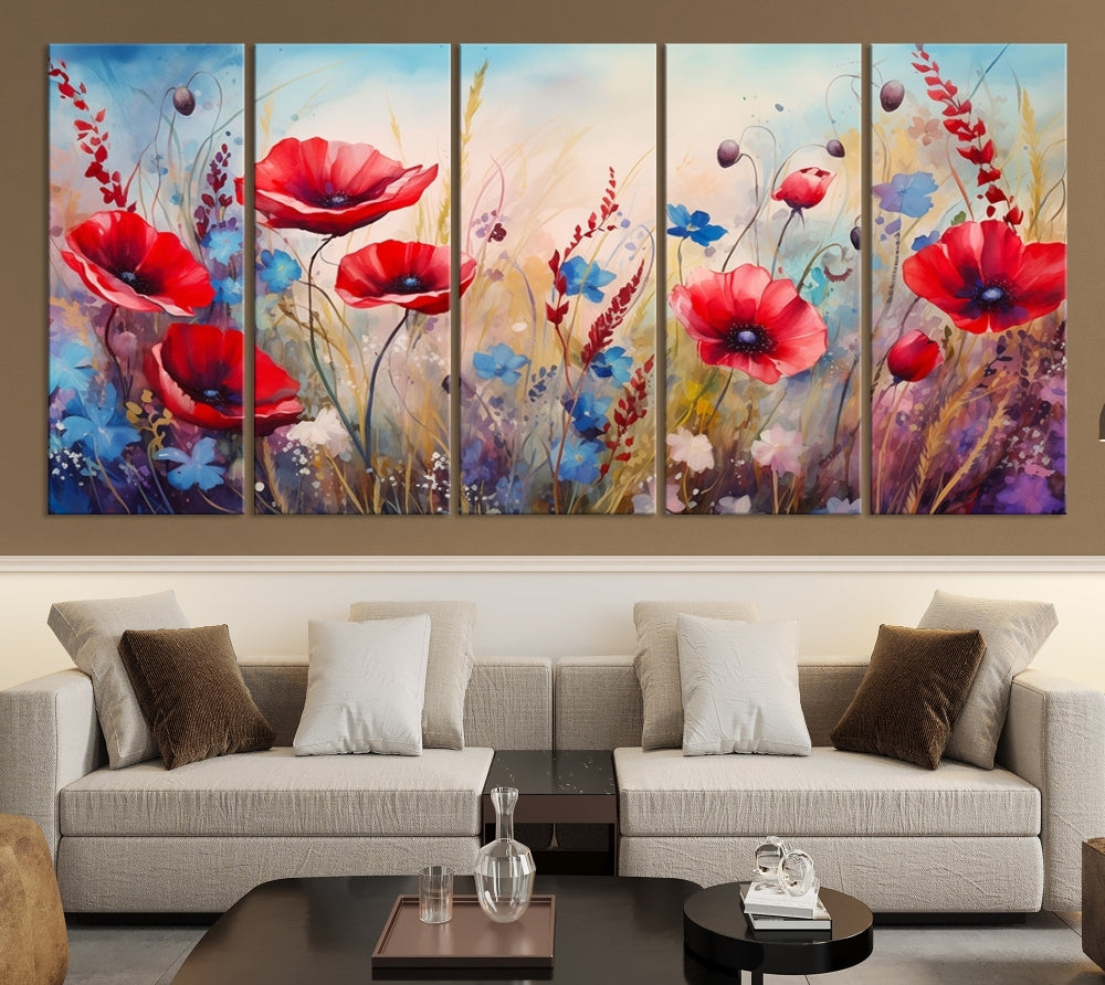 Colorful Wall Art Canvas Print Abstract Flowers Watercolor Red Blue Painting