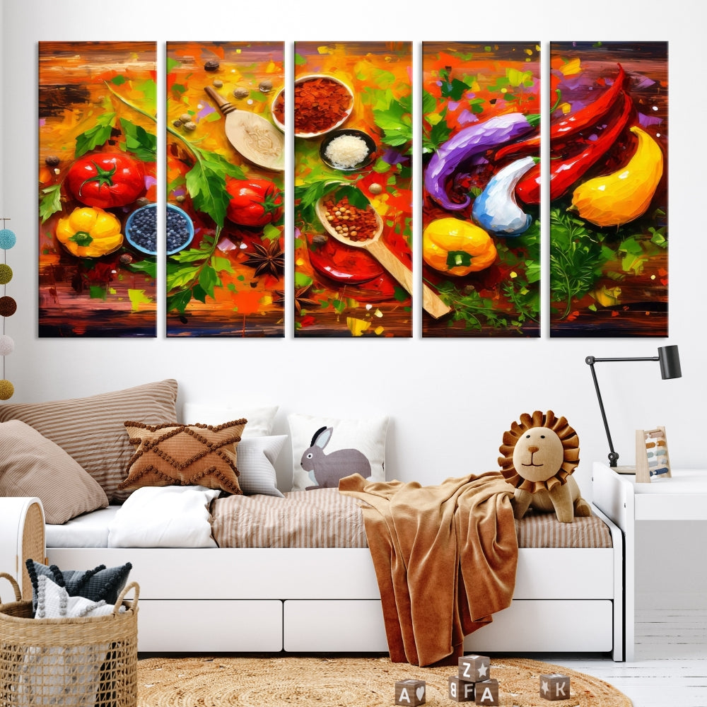 Modern Kitchen Wall Art Print, Colorful Fresh Vegetables Cooking Canvas Art, Restaurant Decor, Set of