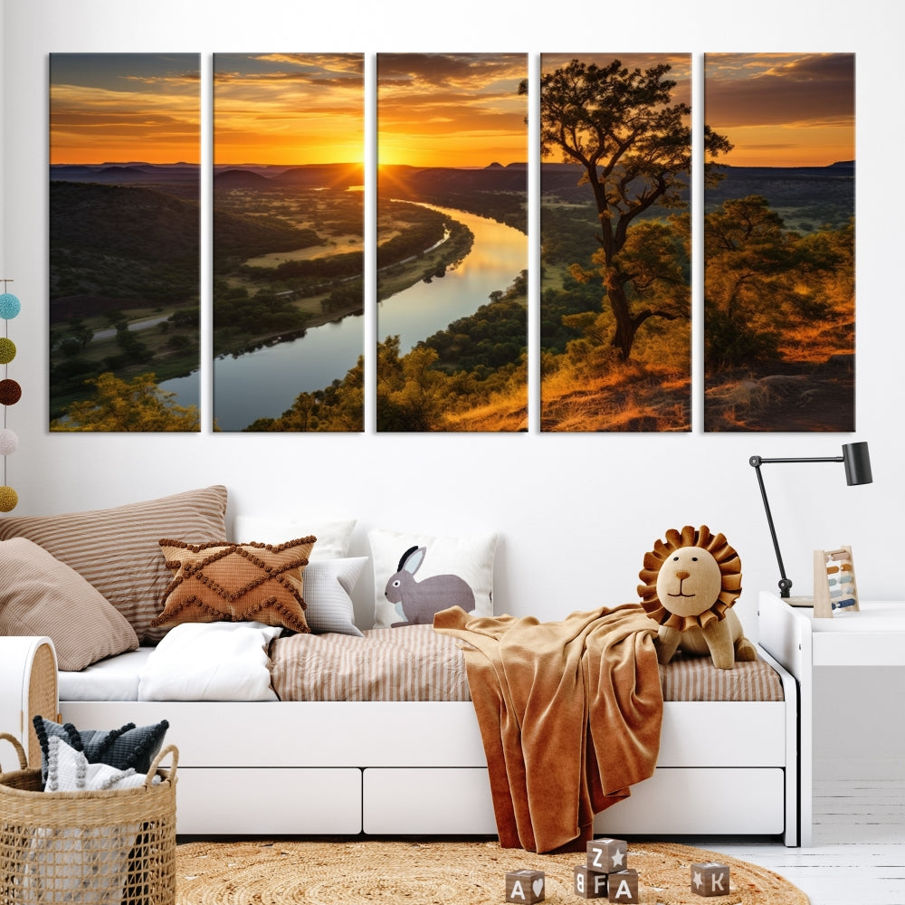 Large Sunset Print Set of Landscape Canvas Wall Art Nature Printed Art Home Decor