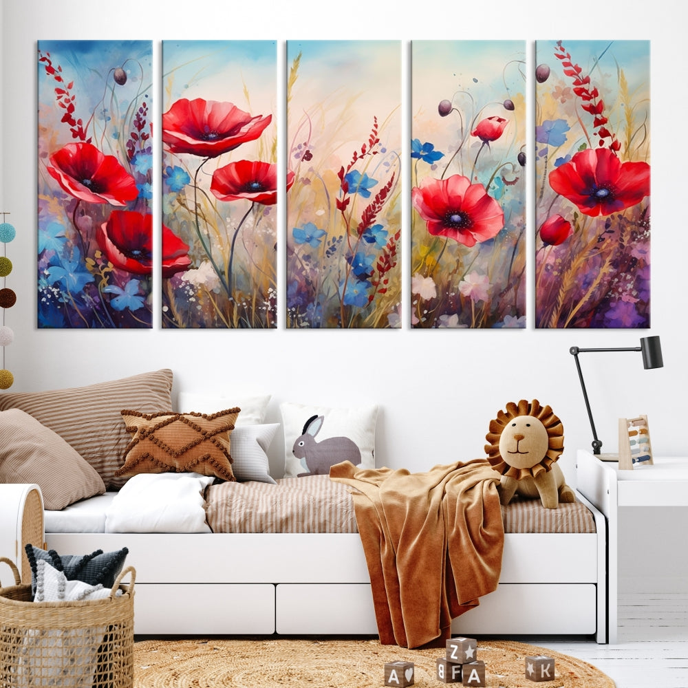 Colorful Wall Art Canvas Print Abstract Flowers Watercolor Red Blue Painting