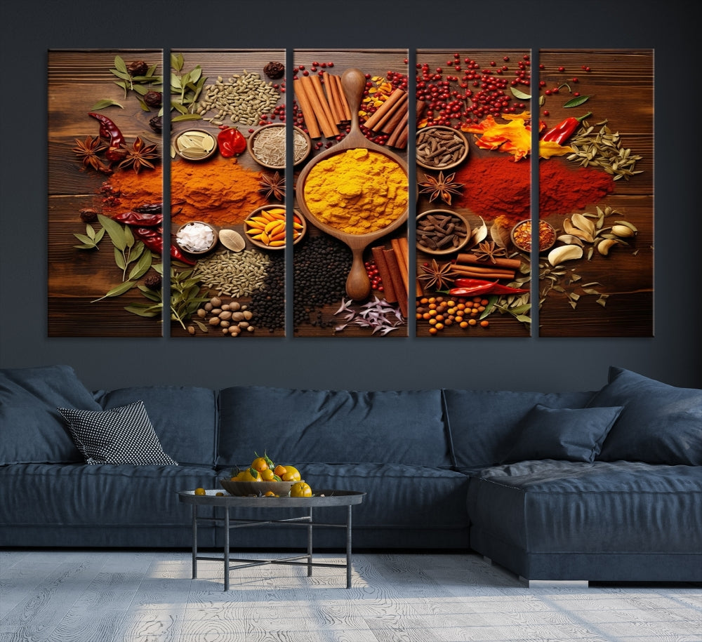 Spices Cooking Wall Art Canvas Print, Red Green Yellow Kitchen Wall Decor, Interior Art Framed