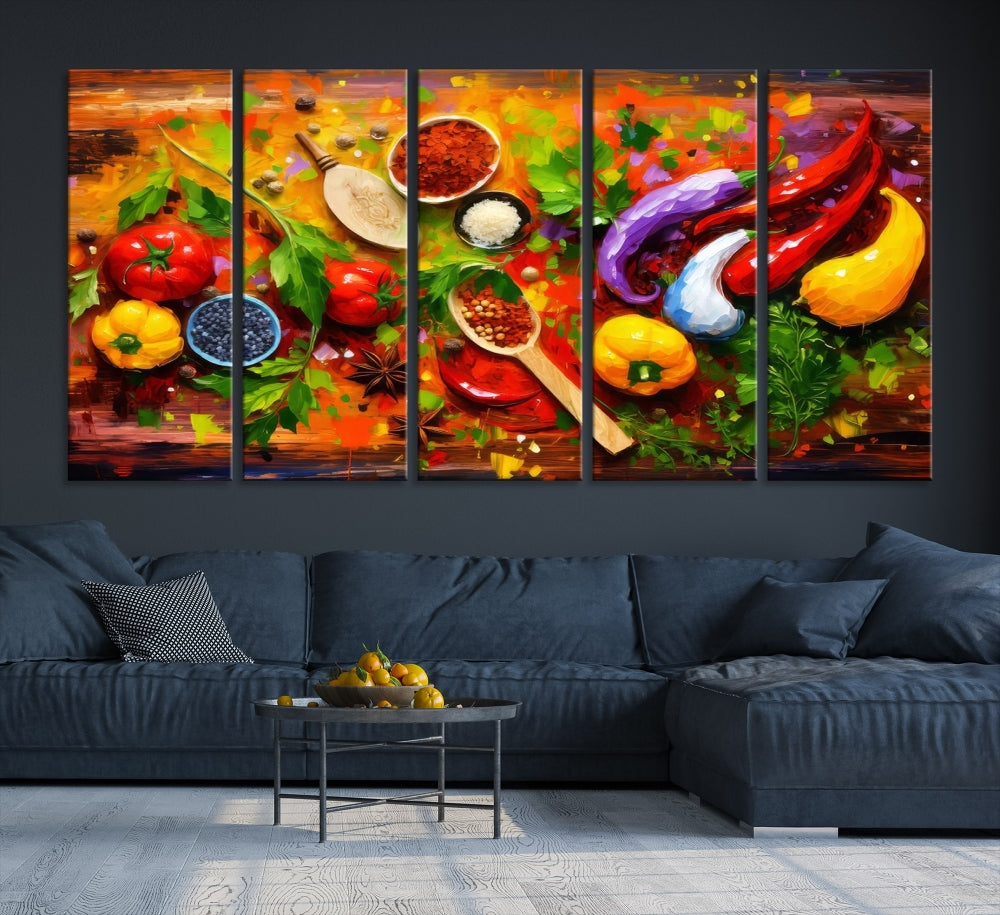 Modern Kitchen Wall Art Print, Colorful Fresh Vegetables Cooking Canvas Art, Restaurant Decor, Set of