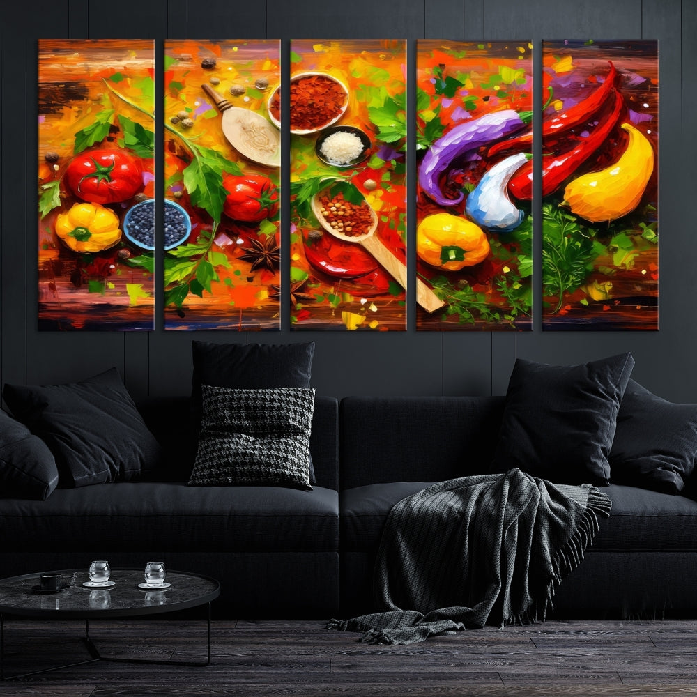 Modern Kitchen Wall Art Print, Colorful Fresh Vegetables Cooking Canvas Art, Restaurant Decor, Set of