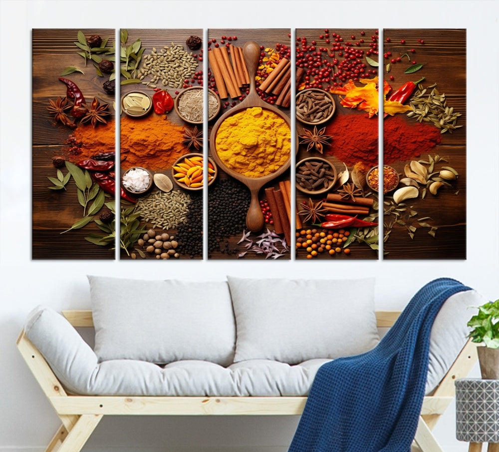 Spices Cooking Wall Art Canvas Print, Red Green Yellow Kitchen Wall Decor, Interior Art Framed