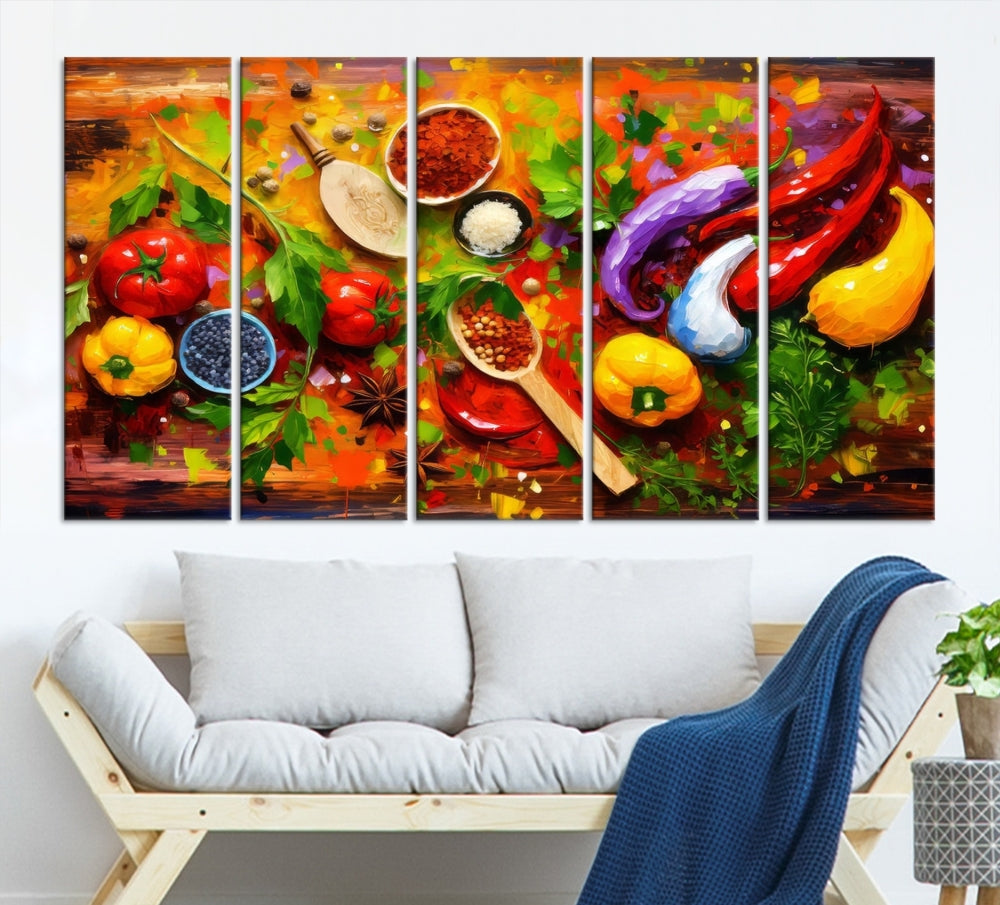 Modern Kitchen Wall Art Print, Colorful Fresh Vegetables Cooking Canvas Art, Restaurant Decor, Set of