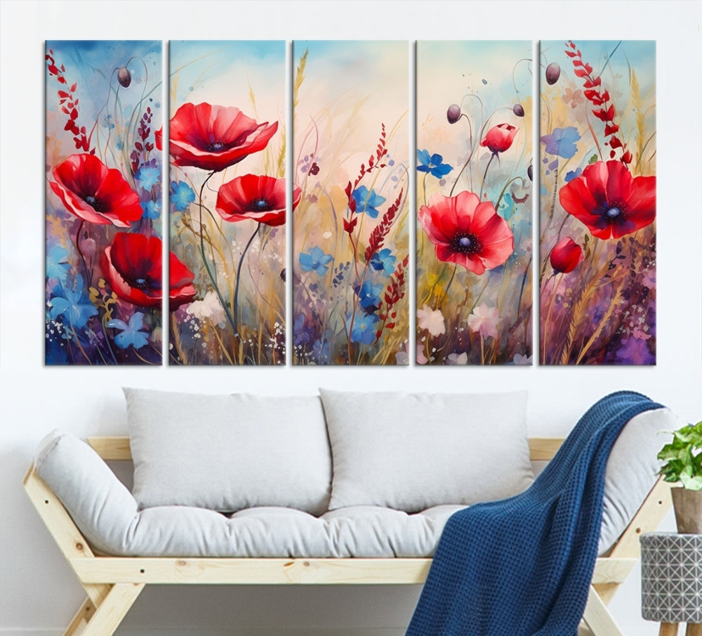 Colorful Wall Art Canvas Print Abstract Flowers Watercolor Red Blue Painting