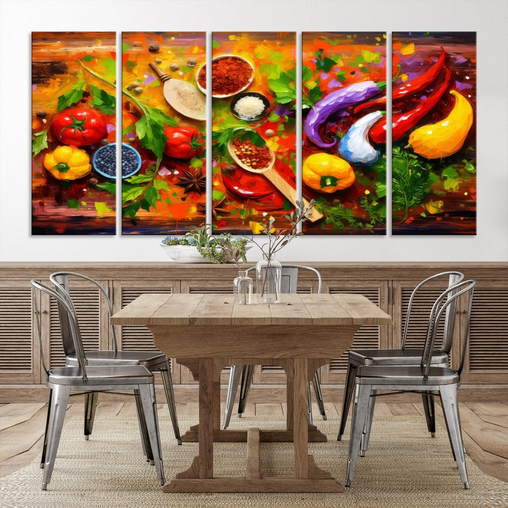 Modern Kitchen Wall Art Print, Colorful Fresh Vegetables Cooking Canvas Art, Restaurant Decor, Set of