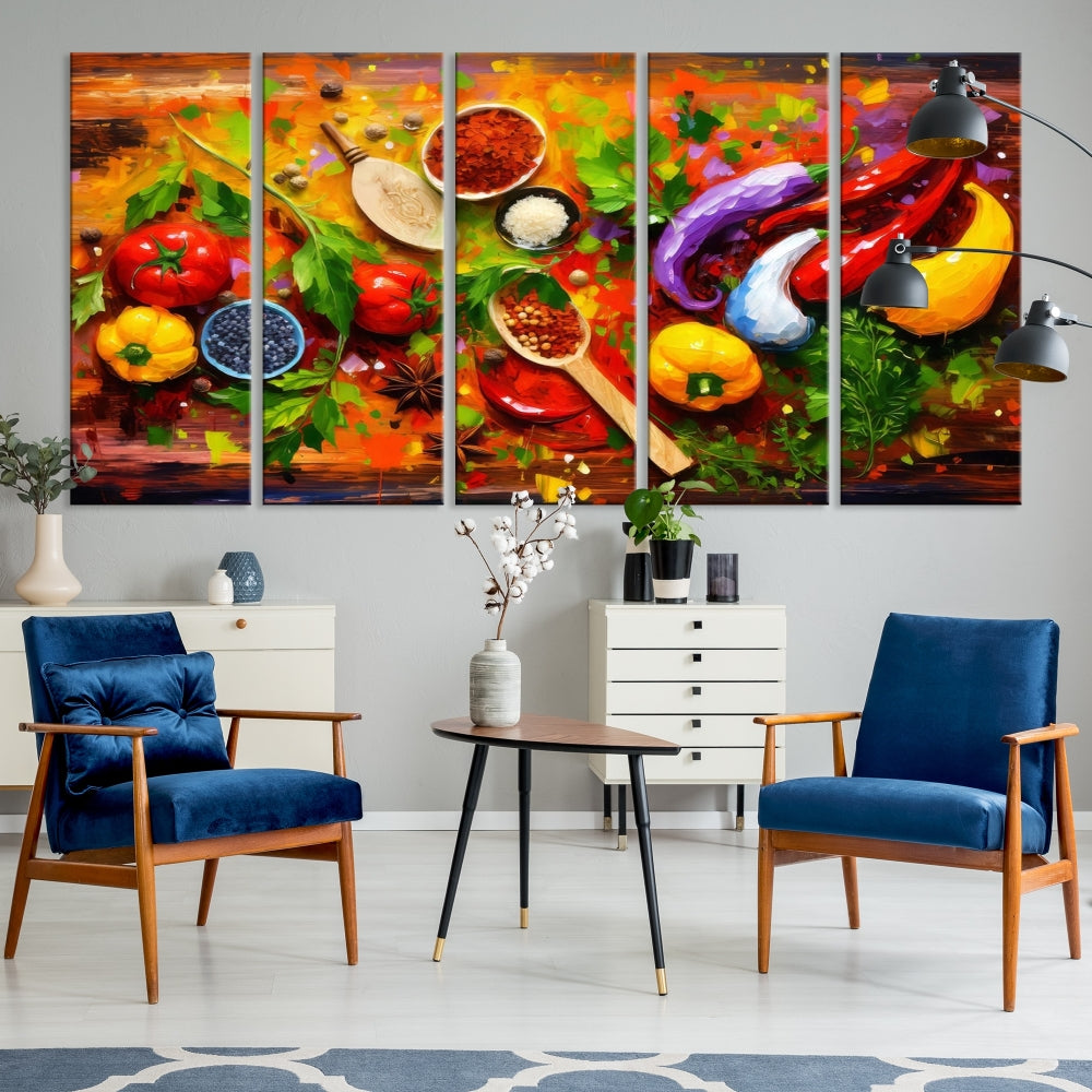 Modern Kitchen Wall Art Print, Colorful Fresh Vegetables Cooking Canvas Art, Restaurant Decor, Set of