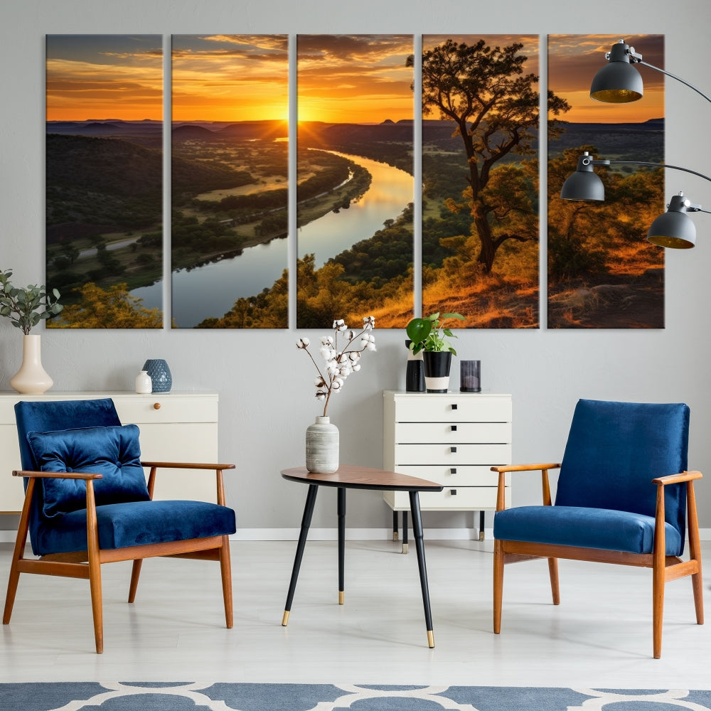 Large Sunset Print Set of Landscape Canvas Wall Art Nature Printed Art Home Decor