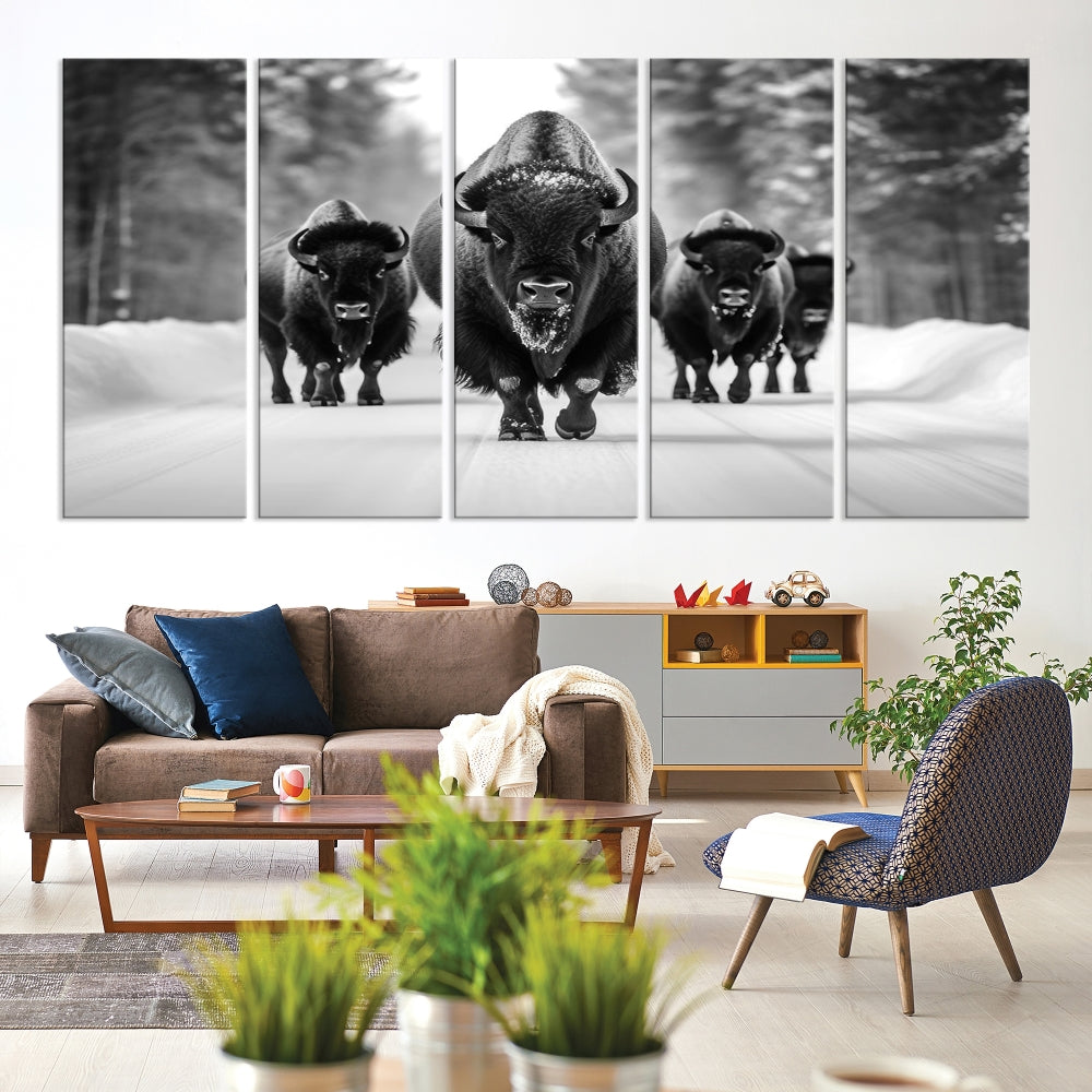 Bison Cow Canvas Wall Art Farmhouse Decor Buffalo Print Rustic Wall Decor Animals Painting Bison Wall Art