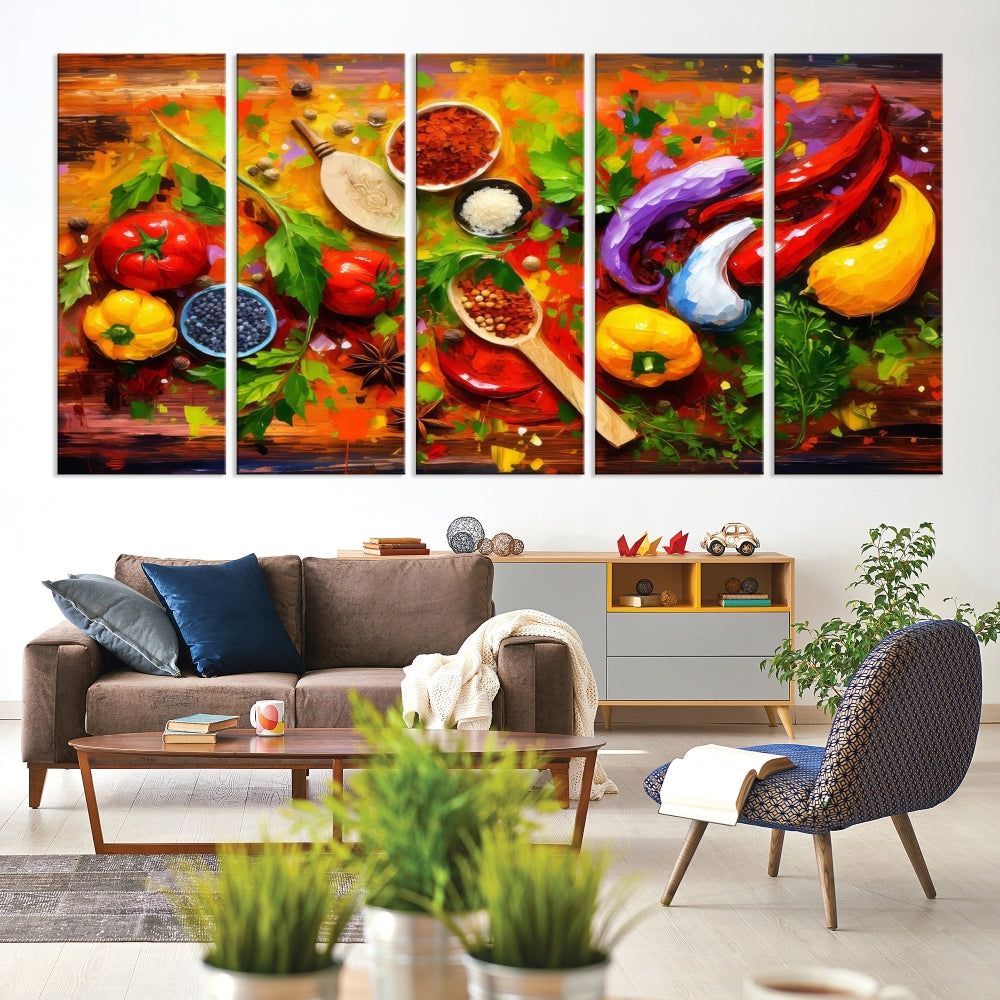 Modern Kitchen Wall Art Print, Colorful Fresh Vegetables Cooking Canvas Art, Restaurant Decor, Set of