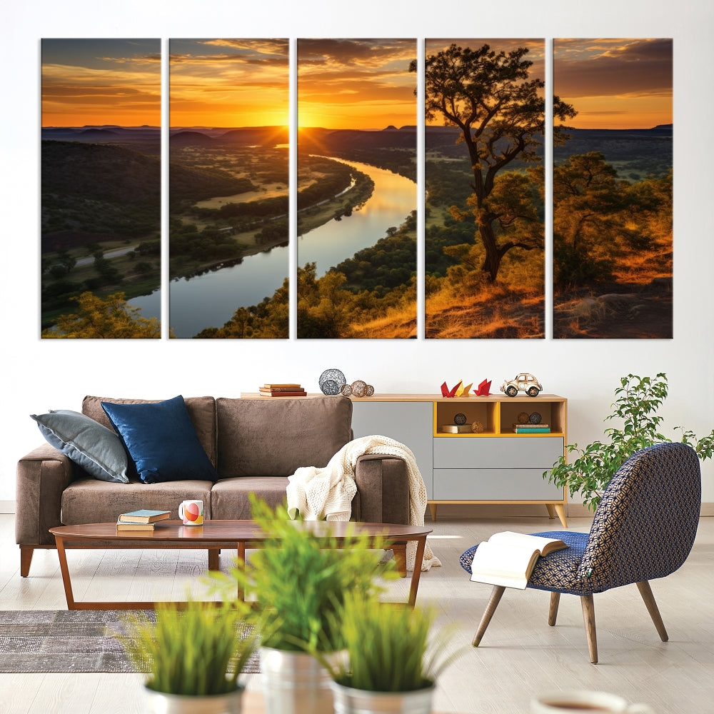 Large Sunset Print Set of Landscape Canvas Wall Art Nature Printed Art Home Decor