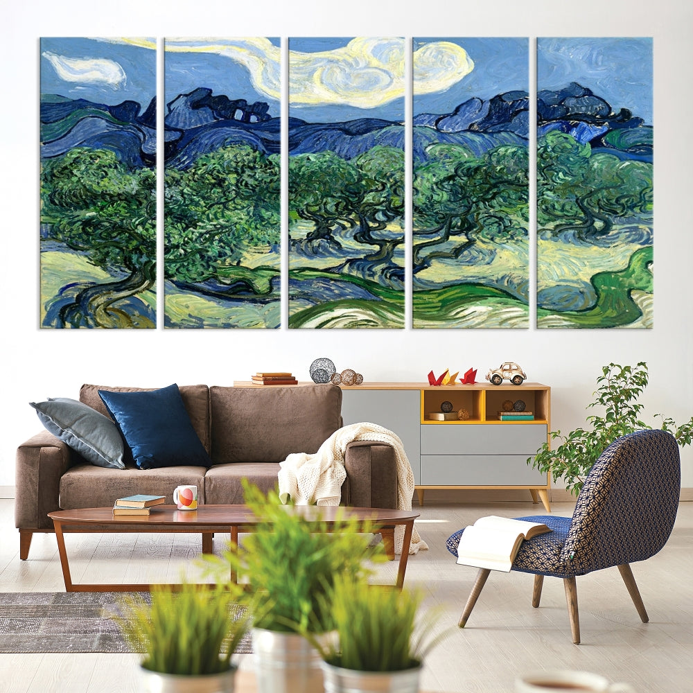 Green Wall Art Landscape Painting Canvas Print Framed Living Room Décor Abstract Nature