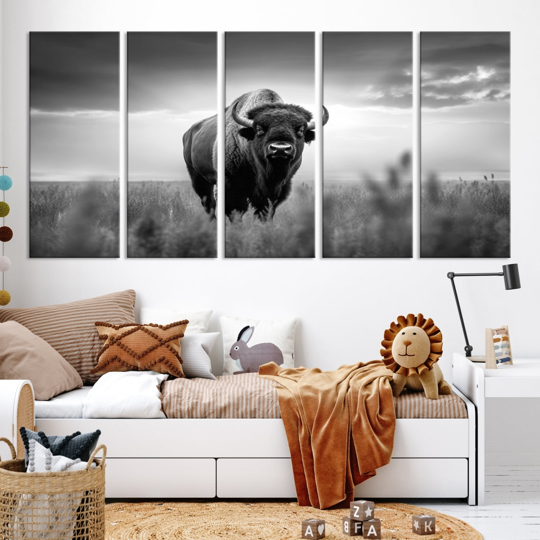 Cow Bighorn Wall Art Canvas Print, Longhorn Texas Large Cow Animal Canvas Print