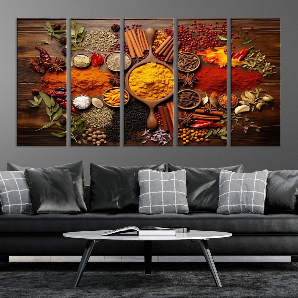 Spices Cooking Wall Art Canvas Print, Red Green Yellow Kitchen Wall Decor, Interior Art Framed