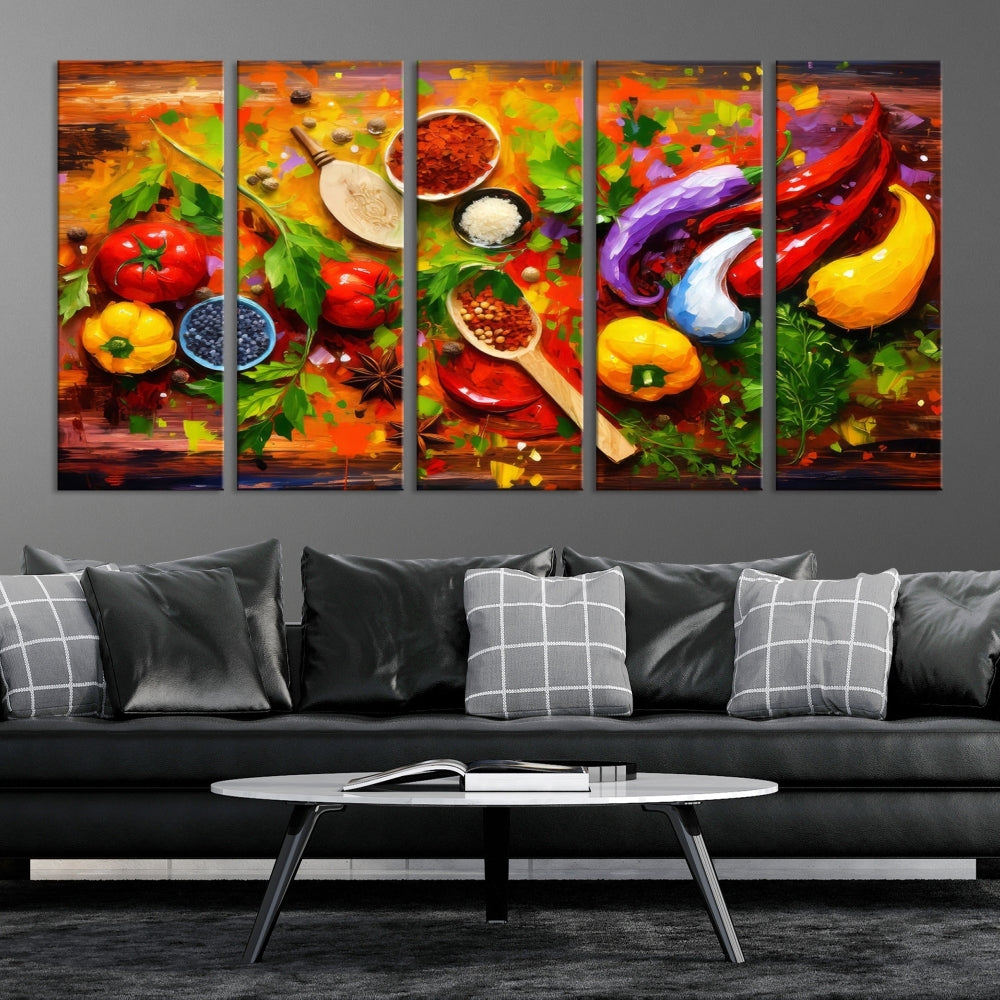 Modern Kitchen Wall Art Print, Colorful Fresh Vegetables Cooking Canvas Art, Restaurant Decor, Set of