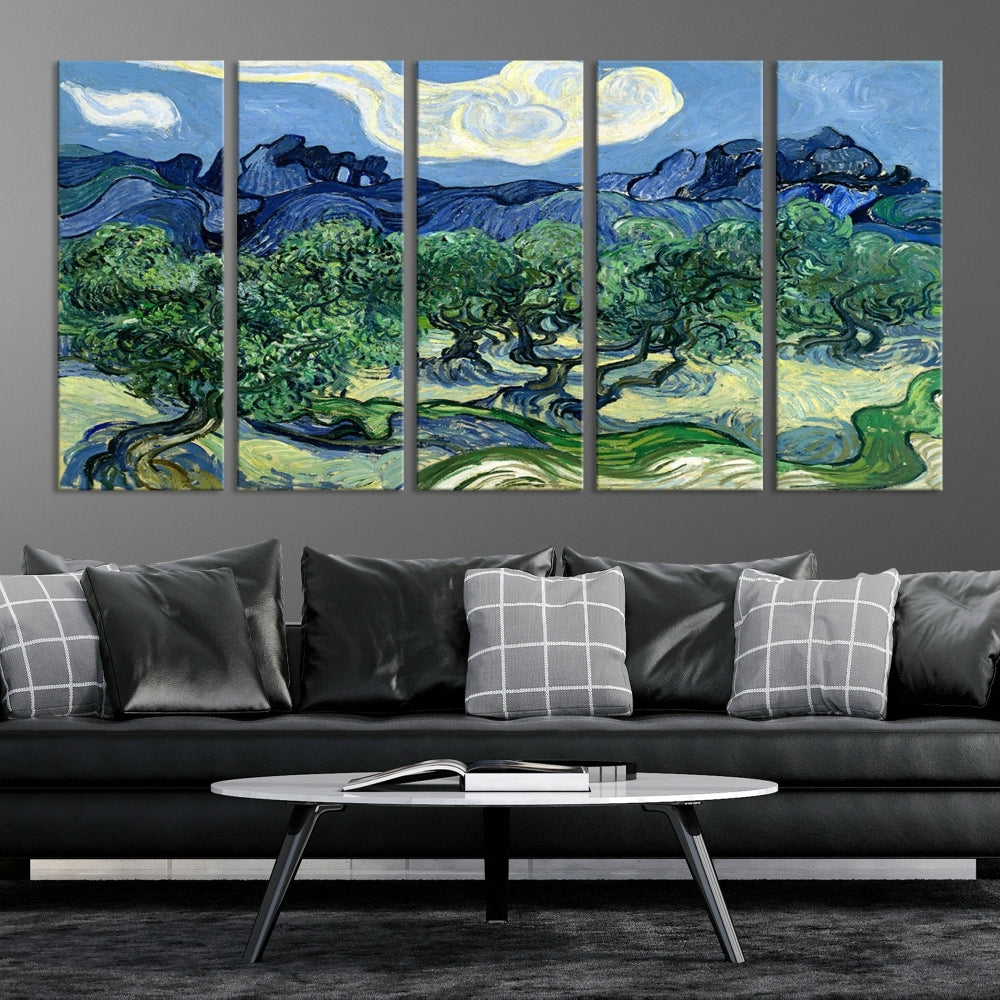 Green Wall Art Landscape Painting Canvas Print Framed Living Room Décor Abstract Nature