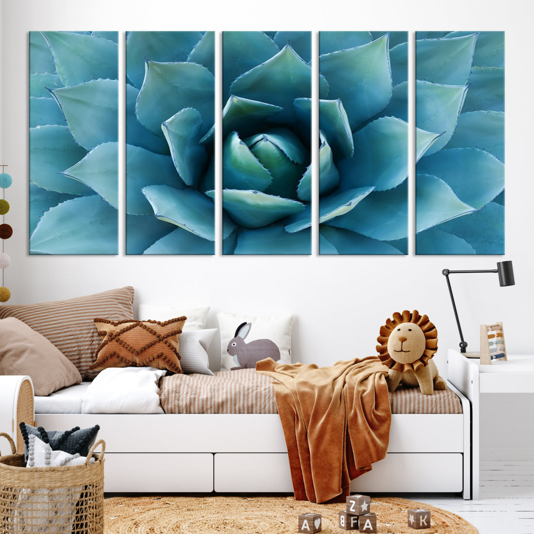 Large Wall Art Canvas Print - Blue Agave Flower Taken over It