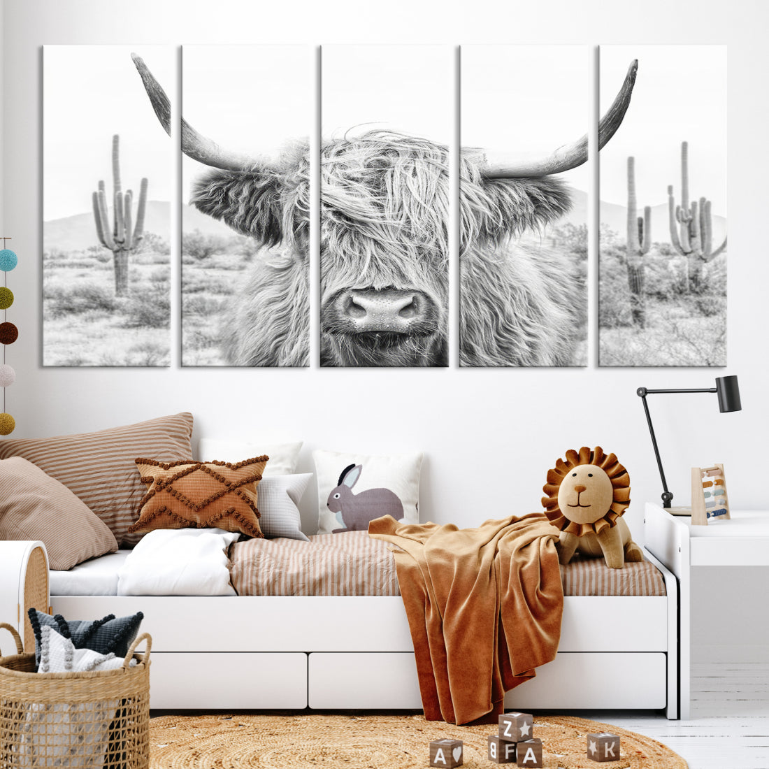 Longhorn Cow Wall Art Large Canvas Print Landscape Animal Framed Art Set of 3