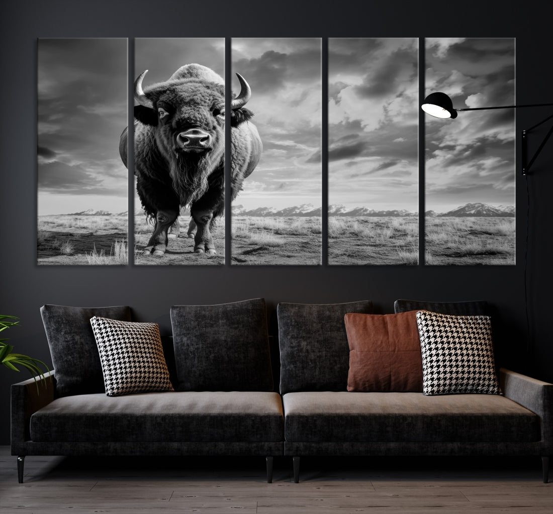 Cow Bighorn Wall Art Canvas Print, Longhorn Texas Large Cow Animal Canvas Print