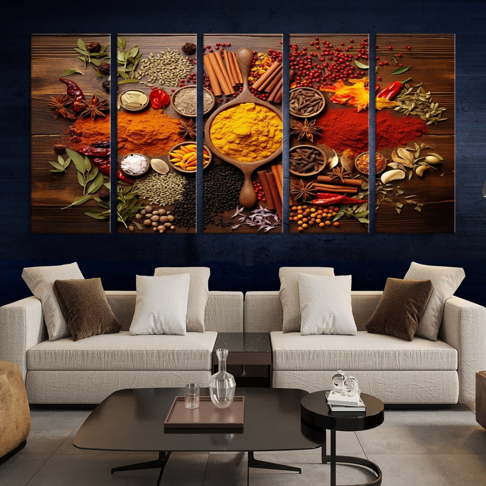 Spices Cooking Wall Art Canvas Print, Red Green Yellow Kitchen Wall Decor, Interior Art Framed