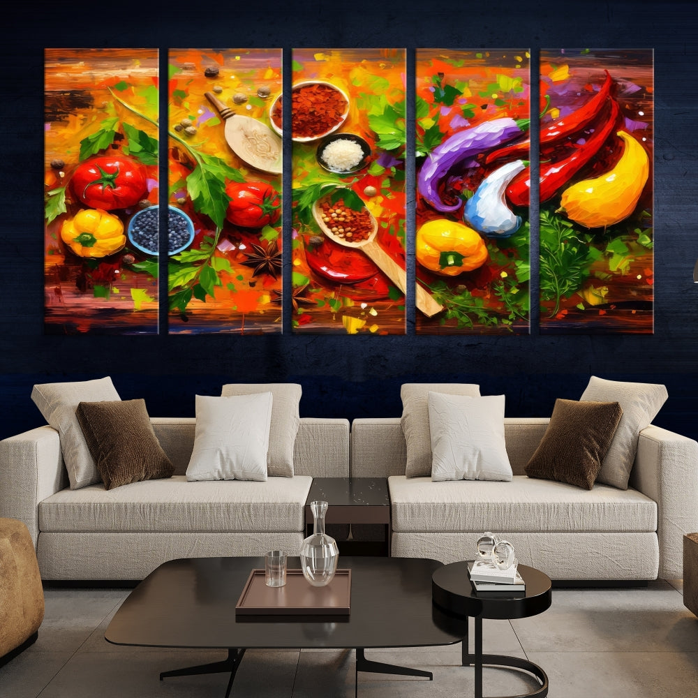 Modern Kitchen Wall Art Print, Colorful Fresh Vegetables Cooking Canvas Art, Restaurant Decor, Set of