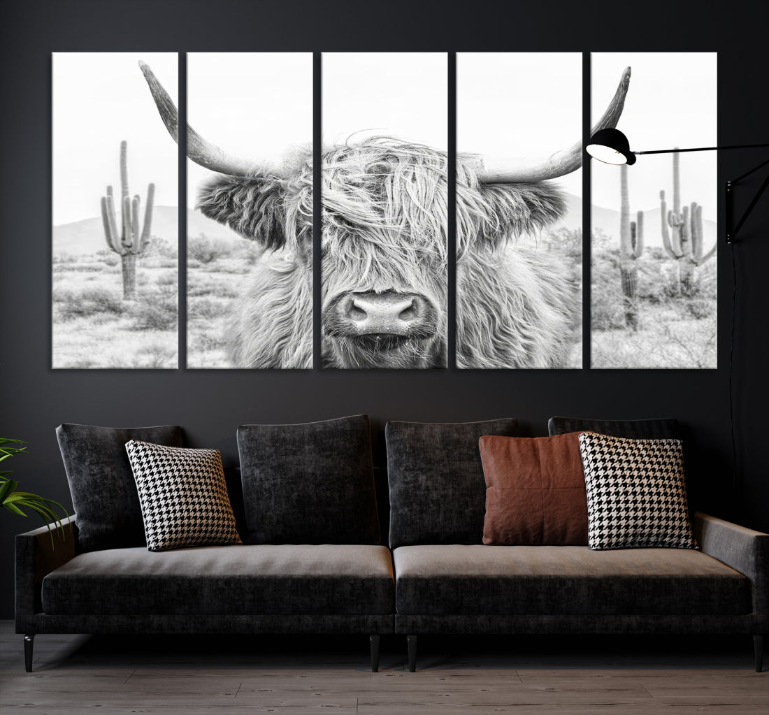 Longhorn Cow Wall Art Large Canvas Print Landscape Animal Framed Art Set of 3