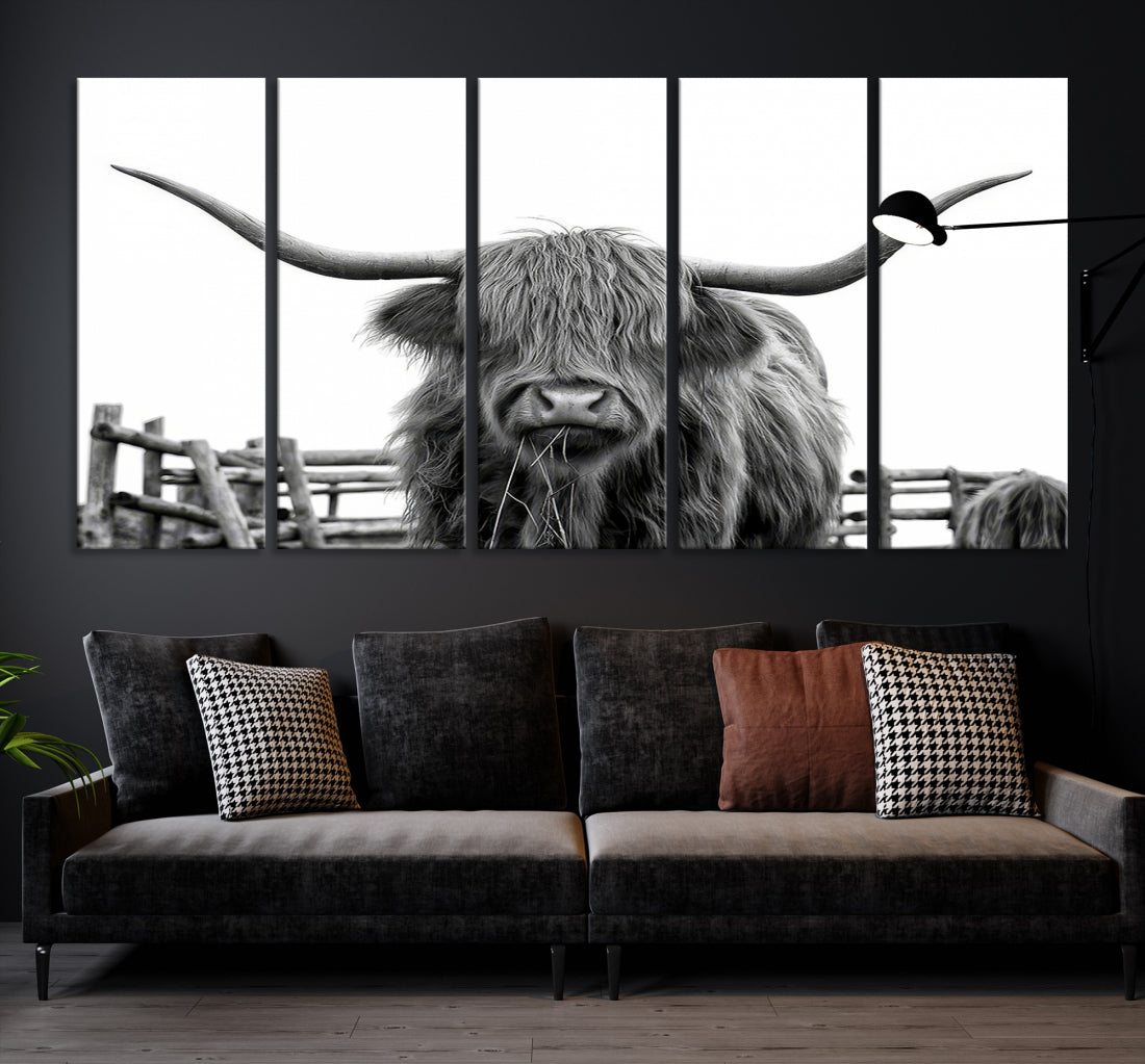 Bighorn Wall Art Cow Canvas Print Black White Artwork Mountain Lounge Farmhouse Wall Decor