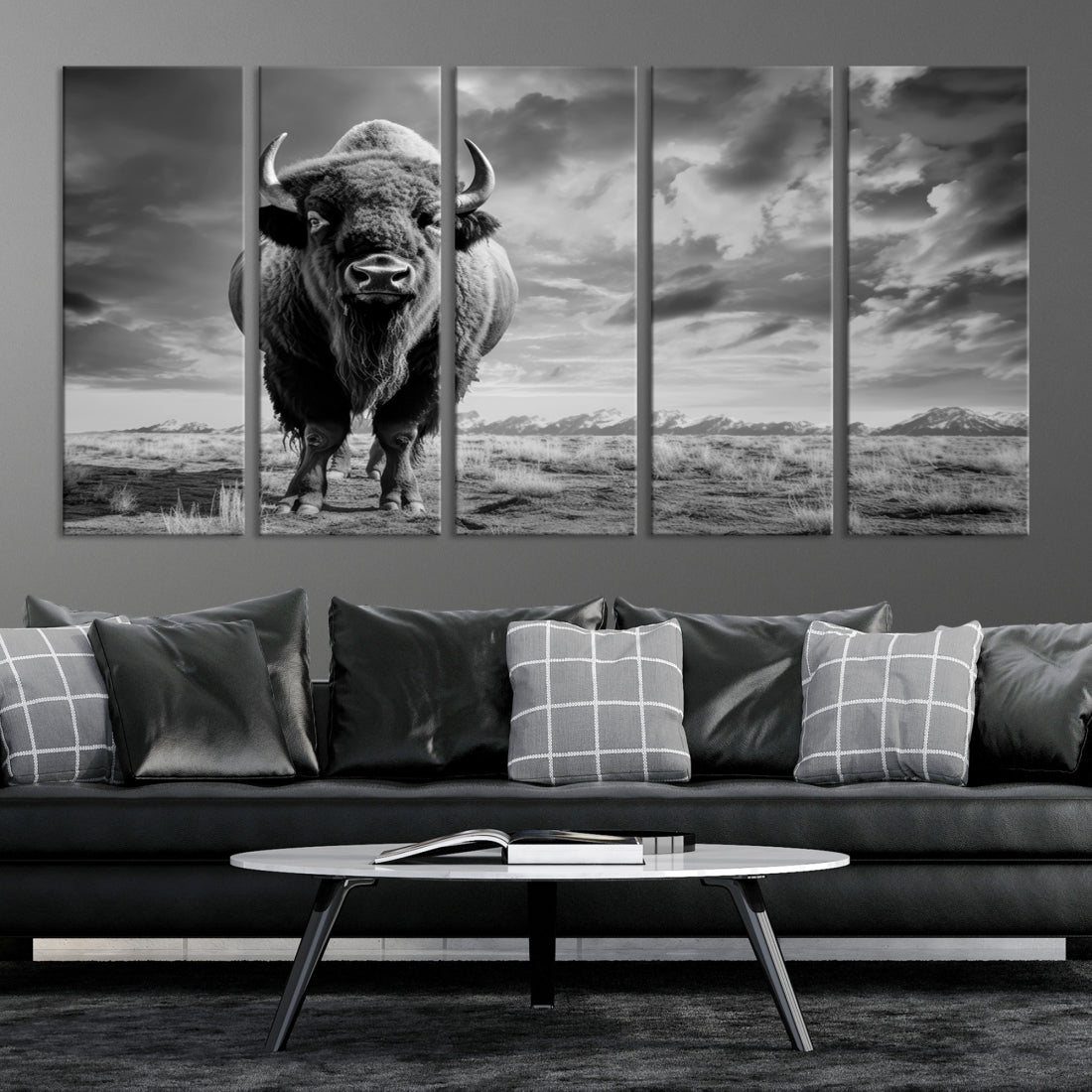 Cow Bighorn Wall Art Canvas Print, Longhorn Texas Large Cow Animal Canvas Print