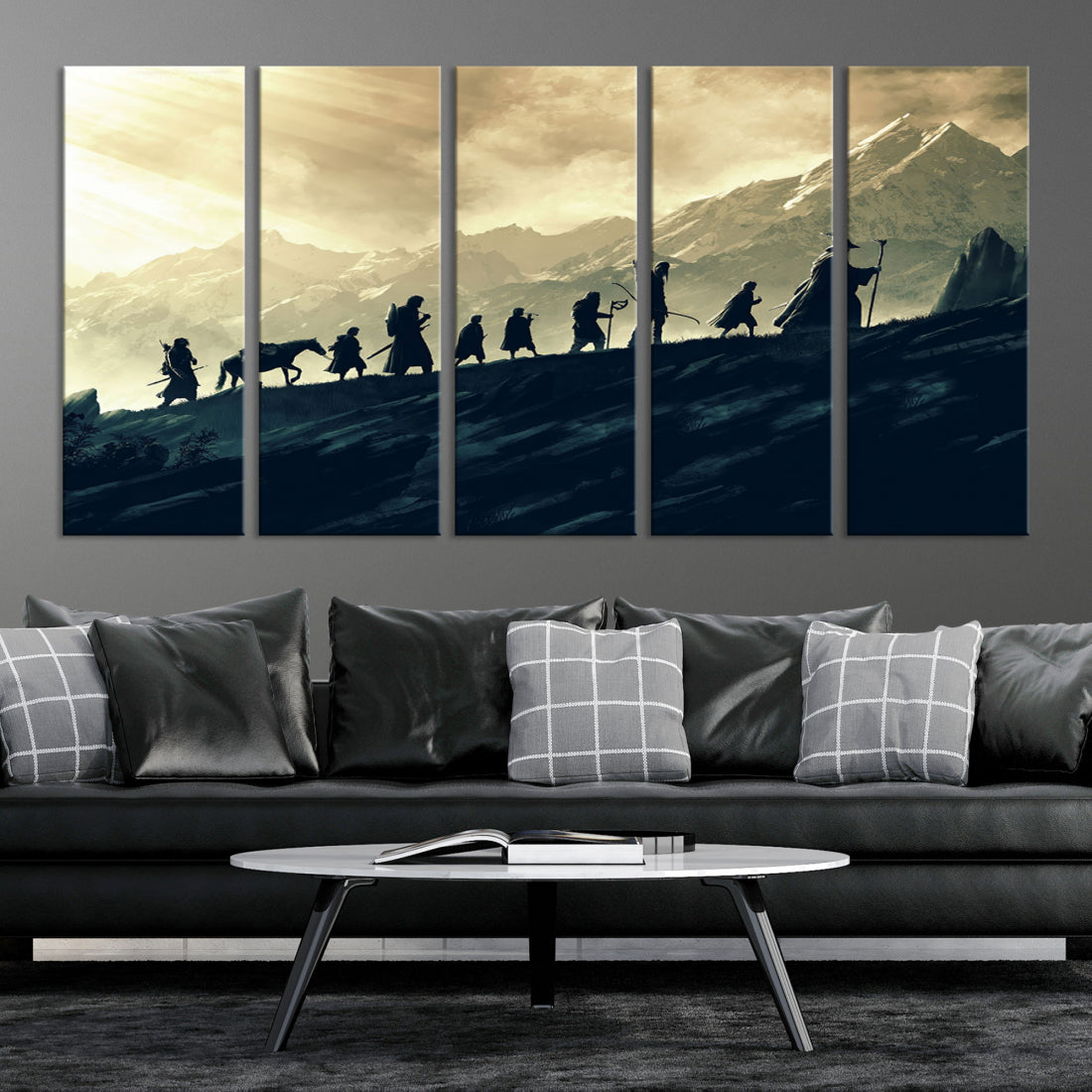 Fellowship of the Ring Wall Art Canvas Print, Framed set of 3 LOTR Print, Lord of the Rings Canvas Art