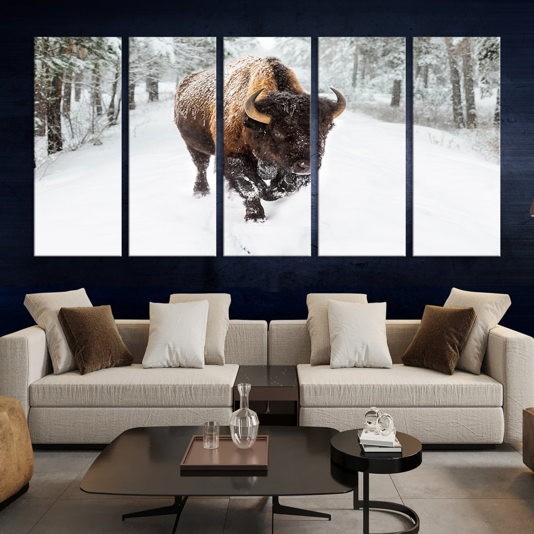 Bison Wall Art Canvas Print Winter