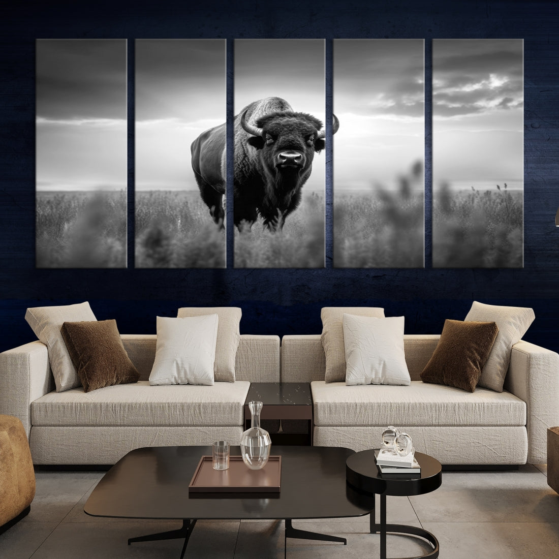 Cow Bighorn Wall Art Canvas Print, Longhorn Texas Large Cow Animal Canvas Print