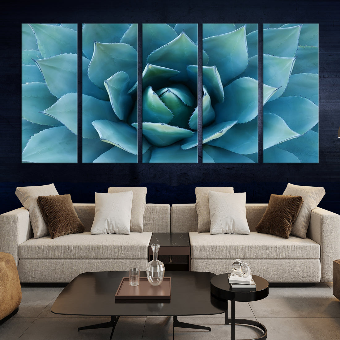 Large Wall Art Canvas Print - Blue Agave Flower Taken over It