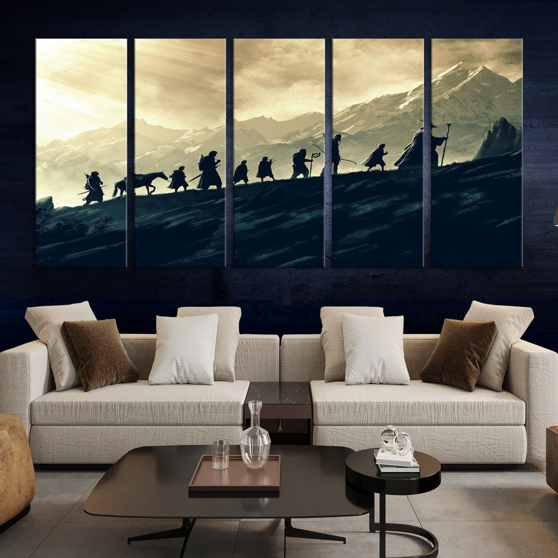 Fellowship of the Ring Wall Art Canvas Print, Framed set of 3 LOTR Print, Lord of the Rings Canvas Art