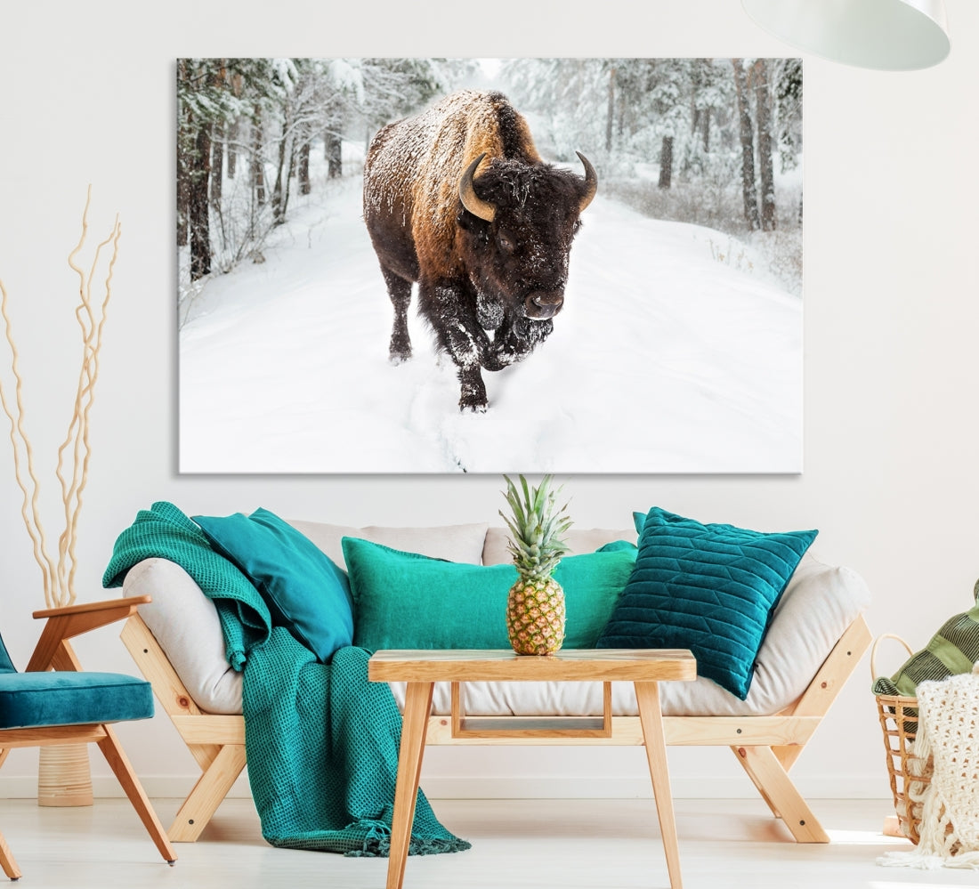 Bison Wall Art Canvas Print Winter