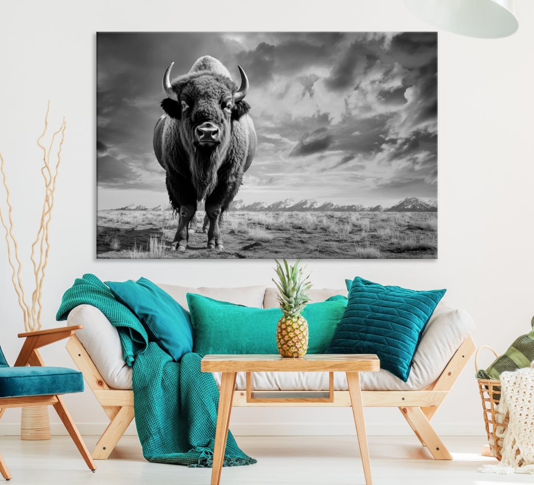 Cow Bighorn Wall Art Canvas Print, Longhorn Texas Large Cow Animal Canvas Print