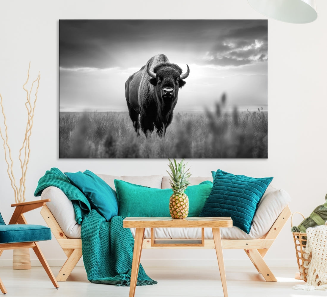 Cow Bighorn Wall Art Canvas Print, Longhorn Texas Large Cow Animal Canvas Print