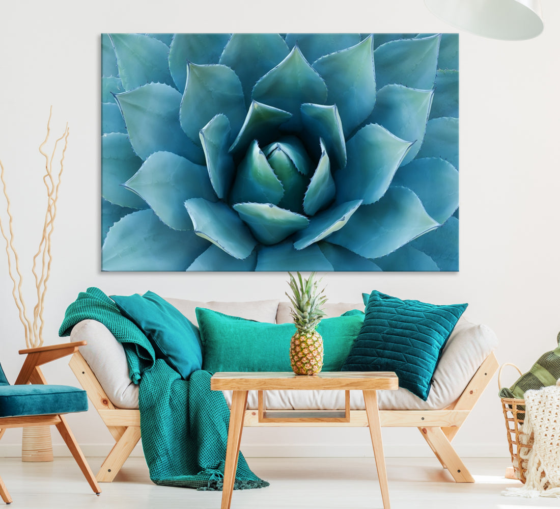 Large Wall Art Canvas Print - Blue Agave Flower Taken over It