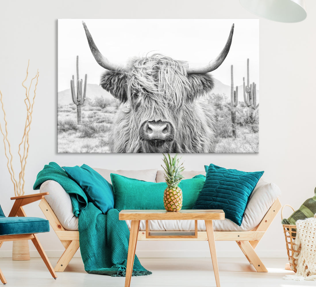 Longhorn Cow Wall Art Large Canvas Print Landscape Animal Framed Art Set of 3