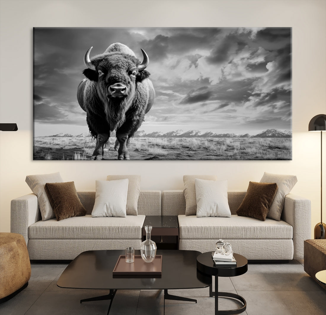 Cow Bighorn Wall Art Canvas Print, Longhorn Texas Large Cow Animal Canvas Print