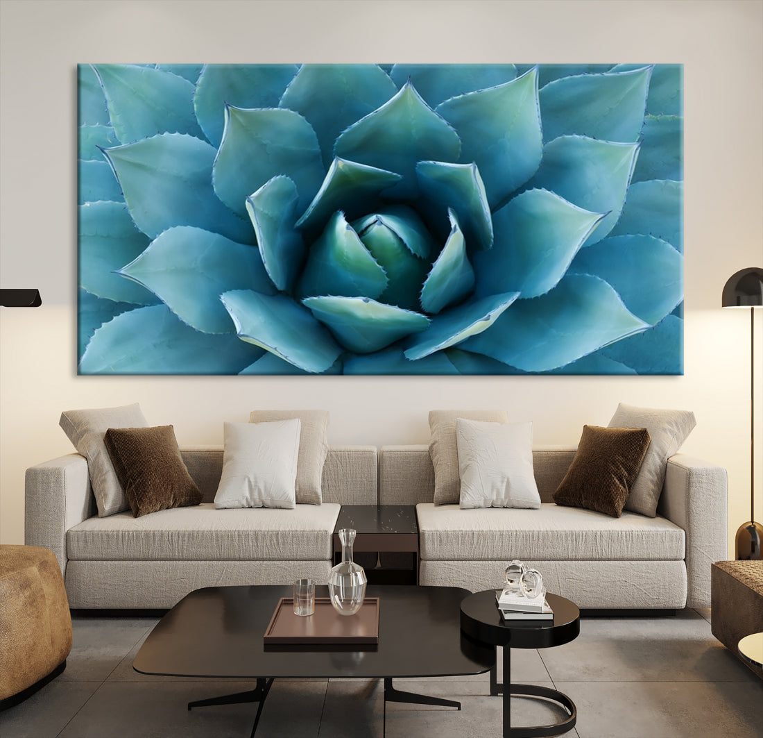 Large Wall Art Canvas Print - Blue Agave Flower Taken over It