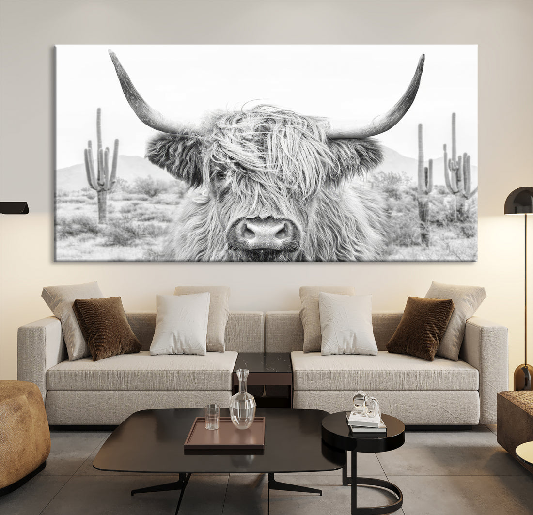 Longhorn Cow Wall Art Large Canvas Print Landscape Animal Framed Art Set of 3