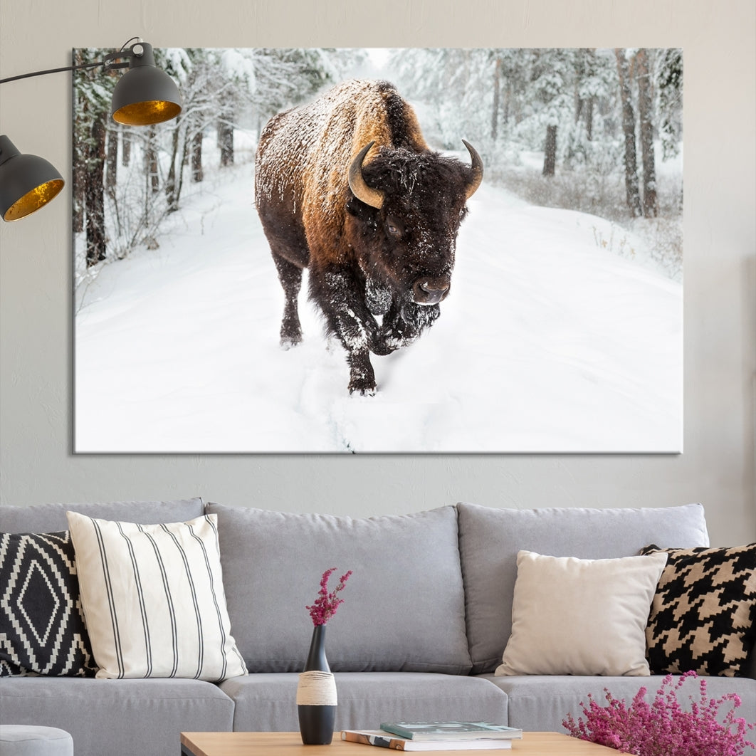 Bison Wall Art Canvas Print Winter