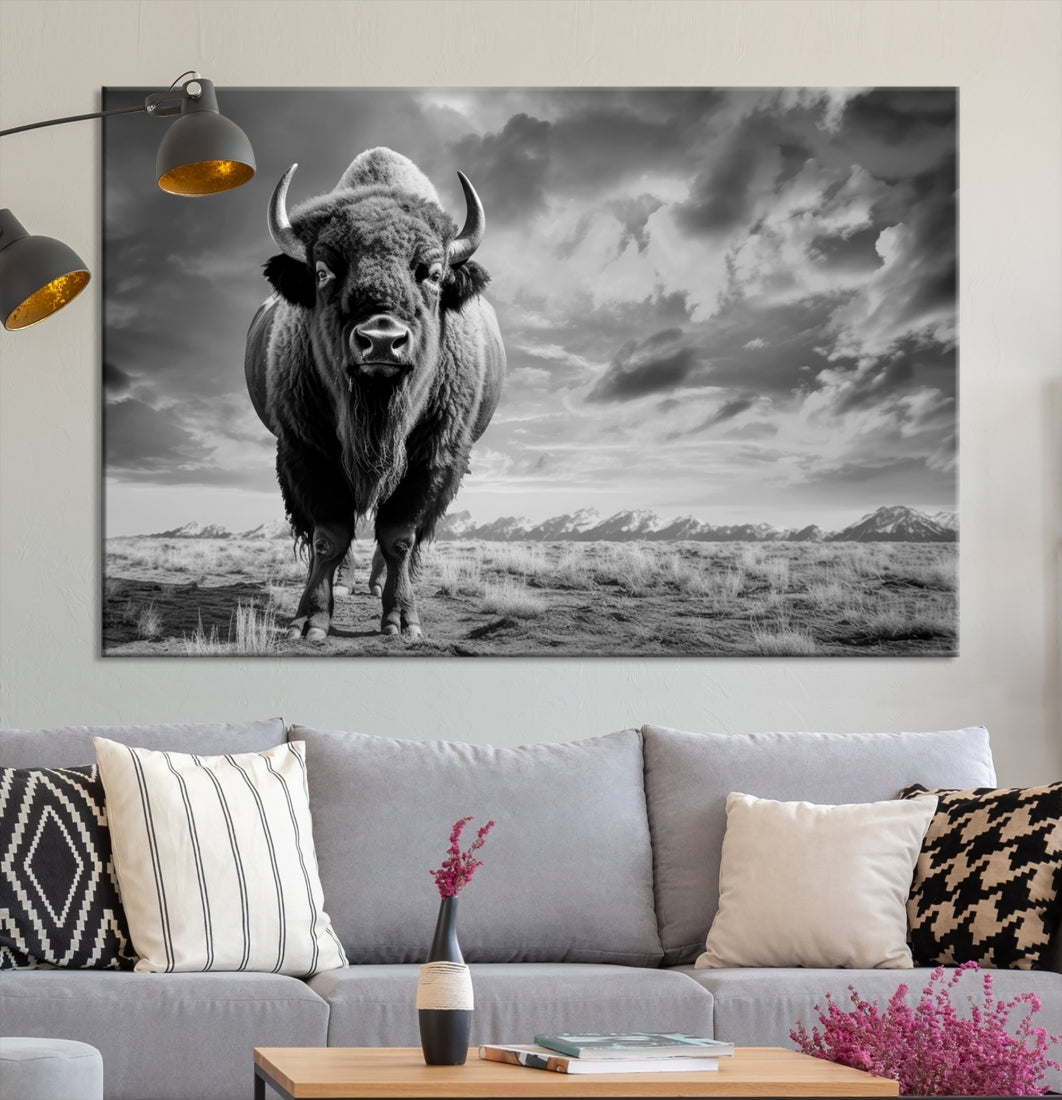 Cow Bighorn Wall Art Canvas Print, Longhorn Texas Large Cow Animal Canvas Print