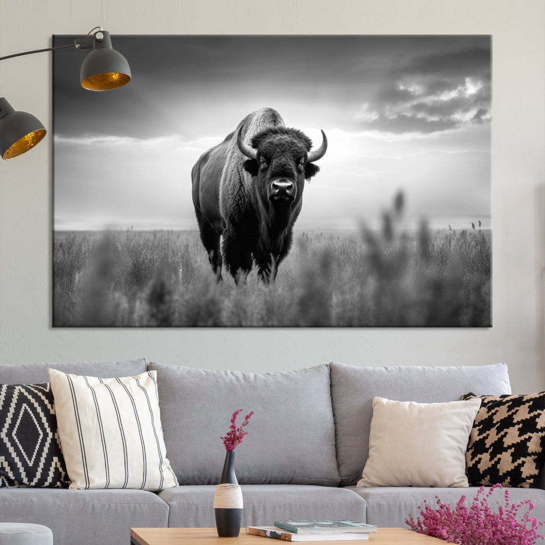 Cow Bighorn Wall Art Canvas Print, Longhorn Texas Large Cow Animal Canvas Print